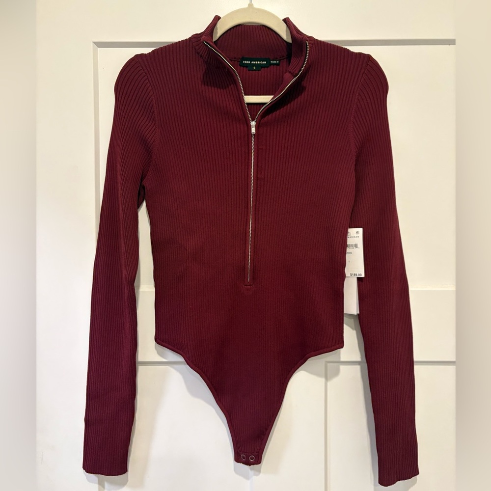 Good American maroon ribbed bodysuit